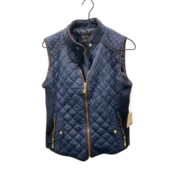 Navy Quilted Suede Contrast Vest - Picture 1 of 2